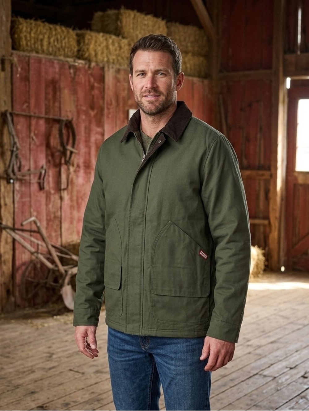 NWT HUNTER Men’s Water-Repellent Barn Coat Dark Green w/Brown Corduroy Accents